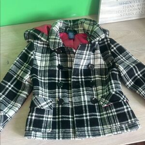 Plaid Peacoat with Pink Lining